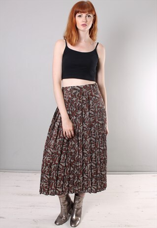 VINTAGE 80S PATTERNED PLEATED MIDI SKIRT