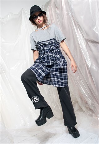 VINTAGE SHIRT DRESS REWORKED DISTRESSED GRUNGE TEE DRESS