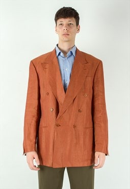 HUGO BOSS Men Blazer Linen Orange Check M Sport Coat Suit 