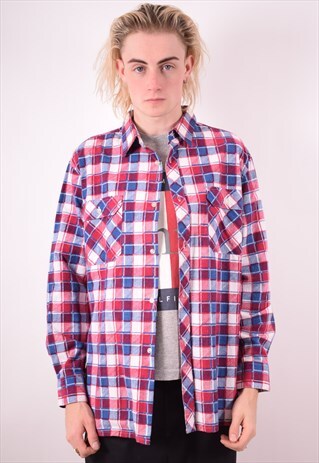 MENS VINTAGE FLANNEL SHIRT MEDIUM MULTI CHECK 90S