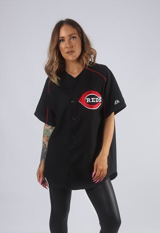 VINTAGE REDS BASEBALL SPORT JERSEY OVERSIZED TOP LONG (GBK)