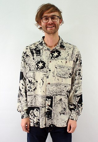 VINTAGE 80'S SHIRT WITH BUTTONS AND COLORFUL PATTERNS
