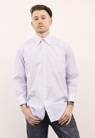 LANVIN VINTAGE 1990S WHITE AND BLUE STRIPED SHIRT