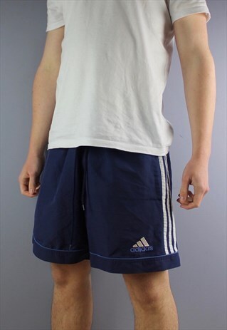 VINTAGE ADIDAS SHORTS IN NAVY WITH POCKETS, EMBROIDERED LOGO