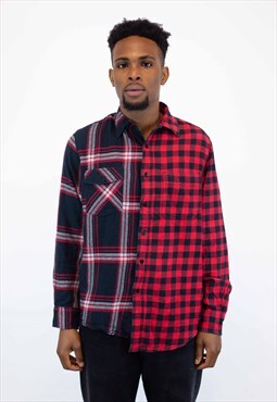 Reworked Vintage Half and Half Flannel in Red, Size L