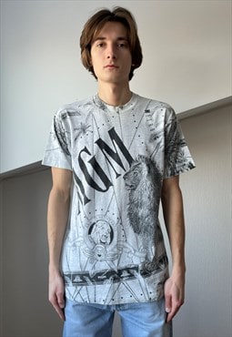 Vintage MGM GRAND T Shirt Graphic Tee Top Printed Grey