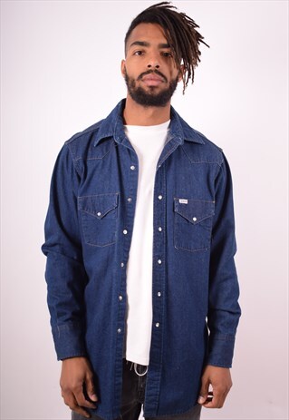 CARHARTT MENS VINTAGE DENIM SHIRT LARGE BLUE 90S