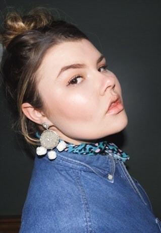 EARRINGS POM POMS SILVER DISC SEQUINS EMBELLISHED