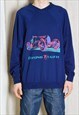 VINTAGE 90S NAVY BLUE GRAPHIC CAR BUGATTI LONG SLEEVE SHIRT