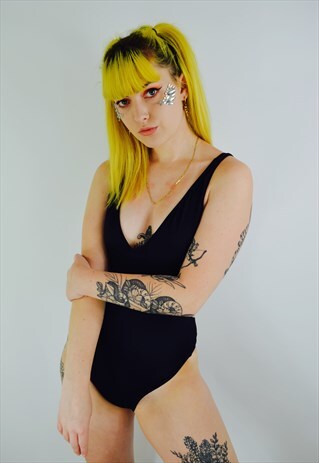 VINTAGE 80S BLACK SWIMSUIT FESTIVAL BOHO BODYSUIT