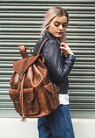 LUXURY LEATHER URBAN RUCKSACK BACKPACK (TEXTURED BROWN)