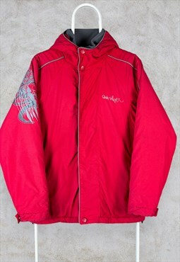 Vintage Quiksilver Coat Red Fleece Lined Snowboarding Ski