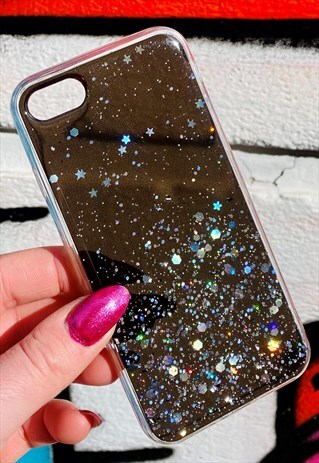 ONIMOS IPHONE CASE IN BLACK TRANSPARENT W SPARKLING GLITTER