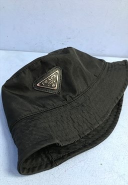 Prada Bucket Hat Black Canvas Designer Logo