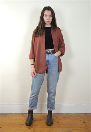 90S VINTAGE BRICK RED LONG SLEEVE FLANNEL SHIRT