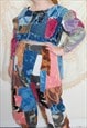 DENIM PATCHWORK CROP TOP MULTI COLOURED WITH PUFF SLEEVES XL