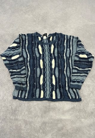 VINTAGE KNITTED JUMPER ABSTRACT 3D PATTERNED KNIT SWEATER