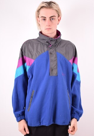ASICS MENS VINTAGE FLEECE JUMPER LARGE BLUE 90S