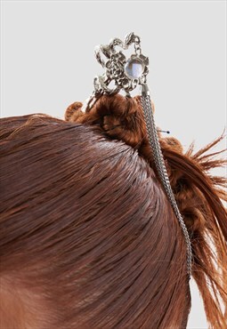 Subverter Hair Pin with Chain Tassels in Silver