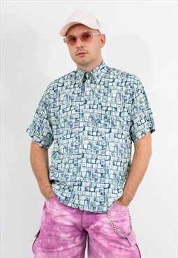 Vintage printed shirt in geometric pattern summer viscose