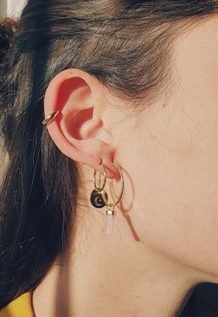 CRYSTAL HOOPS - GOLD & ROSE QUARTZ