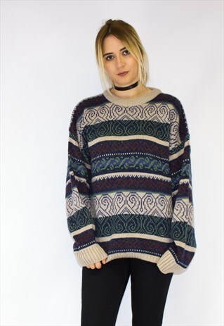 RETRO GRUNGE KNITTED PATTERNED WOOL SWEATER