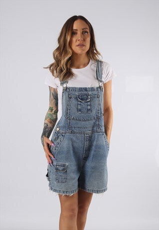 VINTAGE NO BOUNDARIES DENIM DUNGAREE SHORTS UK 12 (9DDA)