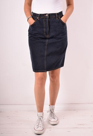 VALENTINO WOMENS VINTAGE DENIM SKIRT W31 NAVY BLUE 90S