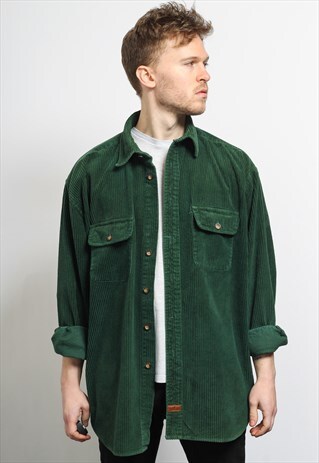 VINTAGE CORDUROY CORD SHIRT GREEN