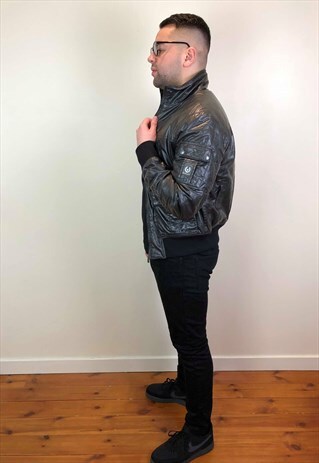 VINTAGE 90S BELSTAFF SHINY JACKET CHARCOAL GREY L