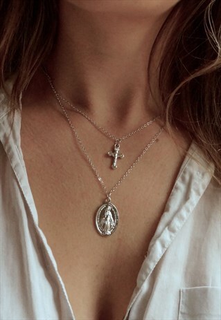RELIGIOUS DOUBLE LAYER CHARM NECKLACE