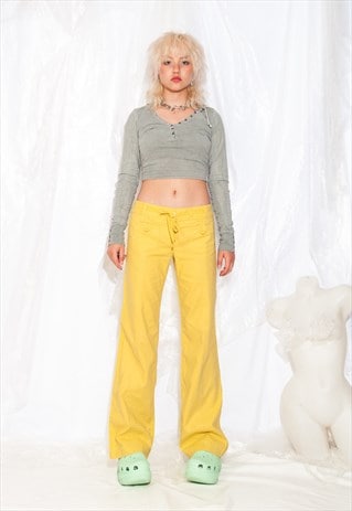 VINTAGE Y2K FLARE TROUSERS WIDE LEG YELLOW LINEN