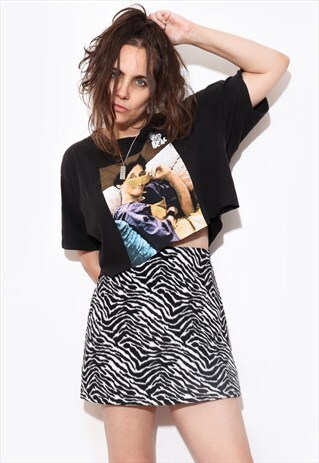 VINTAGE 90'S ZEBRA PRINT FAUX FUR MINI A-LINE SKIRT