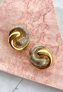 90s Gold & Silver Spiral Earrings Chunky Vintage Jewellery 