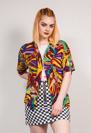 90'S VTG BRIGHT MULTICOLOUR CARNIVAL DANCER PATTERNED SHIRT