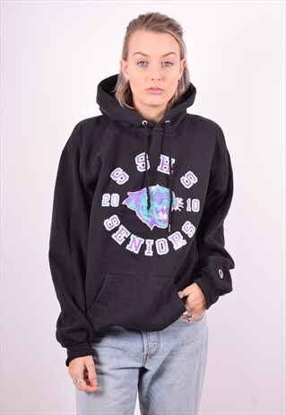 CHAMPION WOMENS VINTAGE HOODIE JUMPER LARGE BLACK 90'S