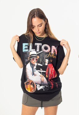 Elton John Unisex Printed T-Shirt in Black