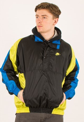 VINTAGE 90S BLACK GREEN NIKE WINDBREAKER JACKET XL