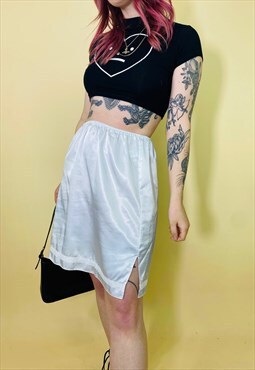 Vintage 00s Y2K 90s White Satin Lace Detail Mini Skirt