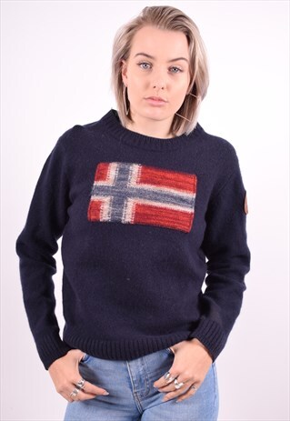 NAPAPIJRI WOMENS VINTAGE JUMPER SWEATER LARGE BLUE 90'S