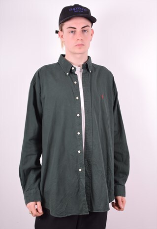 RALPH LAUREN MENS VINTAGE SHIRT XL GREEN 90'S