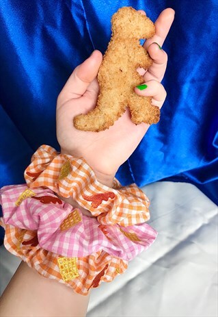 TURKEY DINOSAUR GINGHAM EMBROIDERED SCRUNCHIE