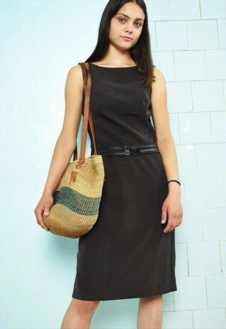 VINTAGE Y2K 90S MINIMALIST MINI SMART DAY DRESS BROWN