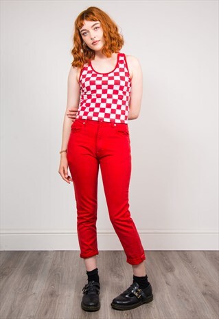 90'S VINTAGE RED HIGH WAIST SKINNY MOM JEANS