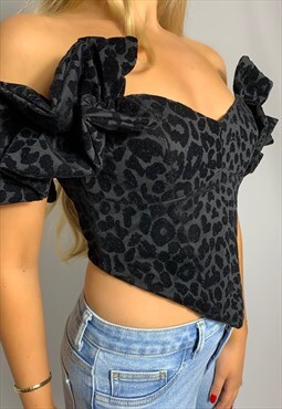 Ivy black leopard flock corset crop top