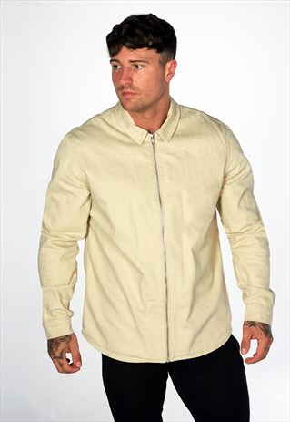 ESSENTIAL ZIP SHACKET JACKET OVER SHIRT - CREAM BEIGE