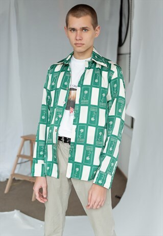 VINTAGE 70S BOHO SHIRT IN CHUNKY SQUARES WITH ARROW COLLAR