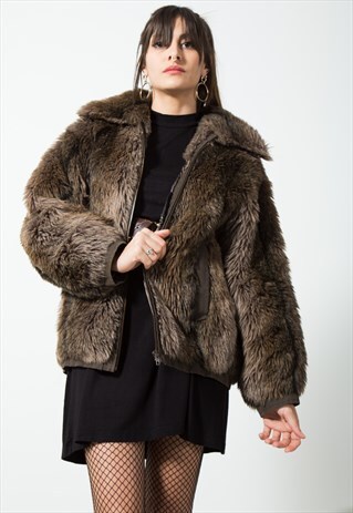 VINTAGE FAUX FUR COAT / S64
