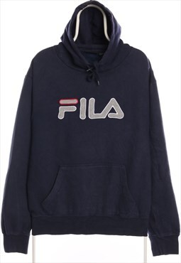 Vintage 90's Fila Hoodie Embroidered Spellout Navy Men's Xla