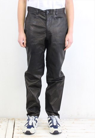 GENUINE LEATHER W34 PANTS STRAIGHT TROURSERS MOTO M BIKER